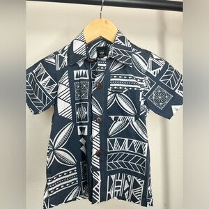 Tanoa Kids Navy Blue Tribal Patterned Button Down Shirt size 2T